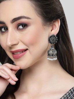 Karatcart - Oxidised Silver Black Stone Drop Earring for Women