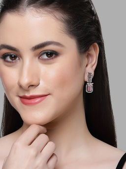 Karatcart - Black Rose Gold Plated Pink Cubic Zirconia Drop Earrings for Women