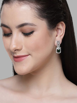 Karatcart - Silver Plated Square Green Cubic Zirconia Drop Earrings for Women