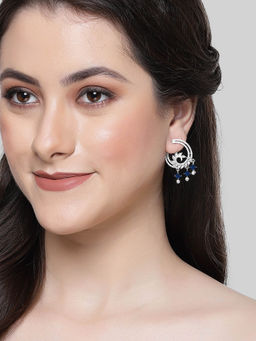 Karatcart - Silver Plated Blue Cubic Zirconia Drop Earrings for Women