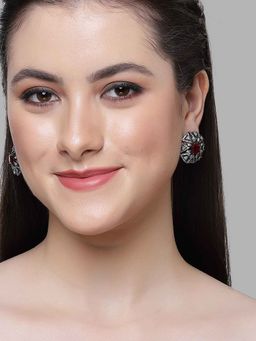 Karatcart - Silver Plated Red Cubic Zirconia Stud Earrings for Women