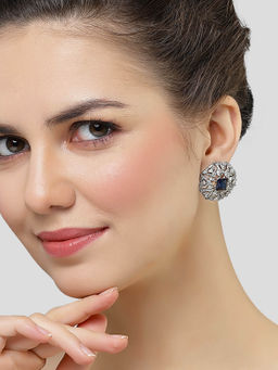 Karatcart - Silver-Plated Blue Cubic Zirconia Stud Earrings for Women