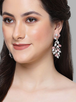 Karatcart - Rose Gold Plated Floral Design Pink Cz Stone Dangler Earrings for Women