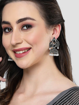 Karatcart - Oxidised-Silver Black Stone Jhumki Earring for Women