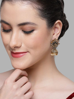 Karatcart - Antique Gold Plated Black Kundan Jhumki Earrings for Women