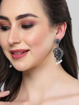 Karatcart - Oxidised-Silver Blue Stone Drop Earring for Women