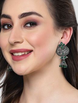 Karatcart - Oxidised Silver Green Beads and Stone Studded Dangler Earring for Women