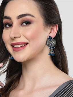 Karatcart - Oxidised Silver Blue Beads and Stone Studded Dangler Earring for Women