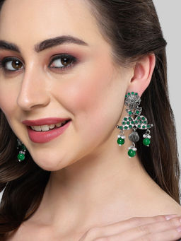 Karatcart - Oxidised Silver Green Dangler Earring for Women