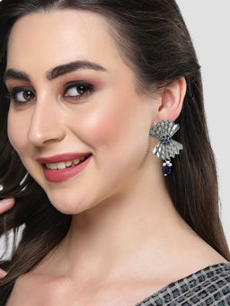 Karatcart - Oxidised Silver Blue Stone Stud Earring for Women