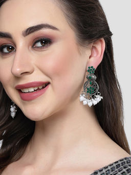 Karatcart - Oxidised Silver Green Stone and Pearl Dangler Earring for Women