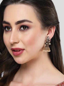 Karatcart - Antique Gold Plated Floral Dangler Earrings for Women