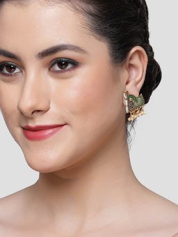 Karatcart - Gold Plated Green Meena Peacock Design Drop Earrings for Women