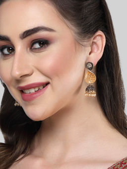 Karatcart - Antique Gold Plated Mustard Meena Dangler Earrings for Women