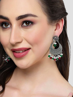 Karatcart - Oxidised Silver Red and Green Beads Dangler Earrings for Women