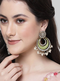 Karatcart - Gold Plated Light Green Meena Kundan Chandbali Earrings for Women