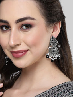 Karatcart - Oxidised Silver Black Stone Chakra Design Dangler Earrings for Women
