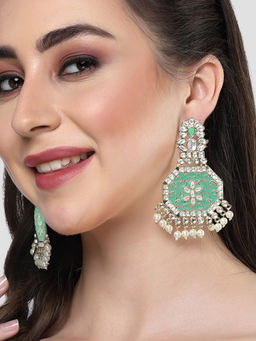 Karatcart - Gold Plated Green Meena Kundan Dangler Earrings for Women