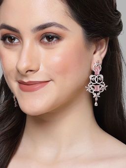 Karatcart - Rose Gold Plated Pink Cubic Zirconia Studded Drop Earrings for Women