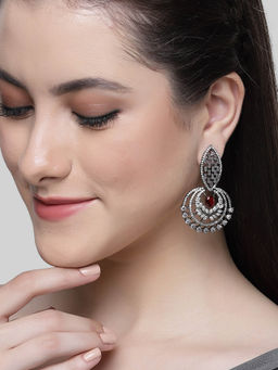 Karatcart - Black-Plated Red Cubic Zirconia Studded Dangler Earrings for Women