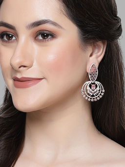 Karatcart - Rose-Gold Plated Pink Cubic Zirconia Studded Drop Earrings for Women