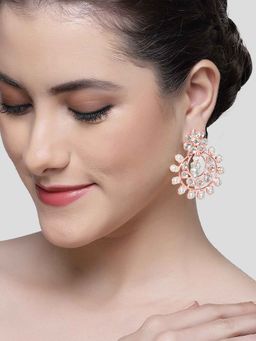 Karatcart - Rose Gold Plated Pearl and Kundan Studded Drop Earrings for Women