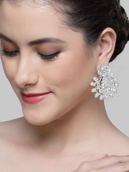 Karatcart - Silver Plated Pearl and Kundan Studded Drop Earrings for Women