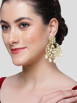 Karatcart - Gold Plated Kundan and Pearl Studded Dangler Earrings for Women