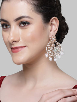 Karatcart - Rose Gold Plated Pearl and Kundan Studded Dangler Earrings for Women