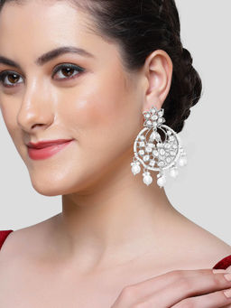 Karatcart - Silver Plated Pearl and Kundan Studded Dangler Earrings for Women