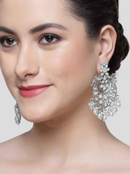 Karatcart - Silver Plated Pearl & Kundan Studded Dangler Earrings for Women