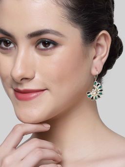 Karatcart - Gold Plated Blue and Teal Meena Drop Earring for Women