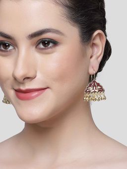 Karatcart - Gold Plated Maroon Meena Peacock Design Drop Earring for Women