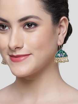 Karatcart - Gold Plated Green Meena Peacock Design Drop Earring for Women