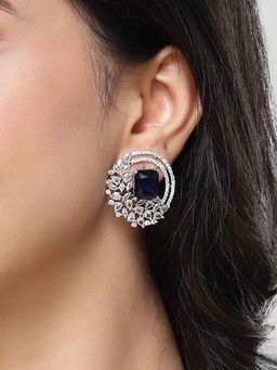 Karatcart - Silver Tone Blue Cubic Zirconia Stud Earrings