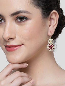 Karatcart - Gold Plated Maroon and Cream Meena Floral Drop Earring for Women