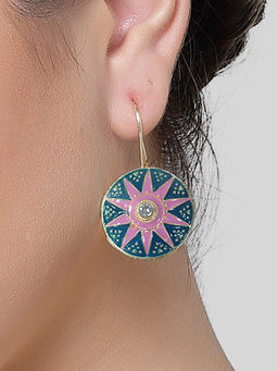 Karatcart - Gold Plated Star Design Pink and Teal Meena Drop Earrings for Women