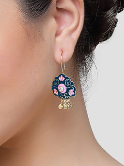 Karatcart - Gold Plated Floral Design Blue and Pink Meena Drop Earrings for Women