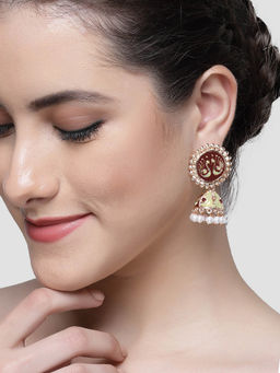 Karatcart - Rose Gold Plated Peacock Design Brown and Cream Meena Jhumki Earrings for Women