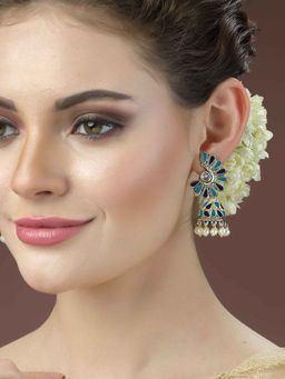 Karatcart - Gold Plated Blue Meena Jhumki Earrings for Women