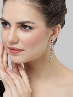 Karatcart - Silver Plated Cubic Zirconia Drop Earrings for Women