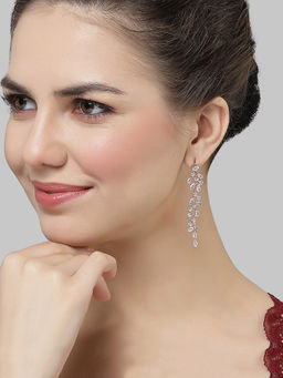 Karatcart - Rose Gold Plated Cubic Zirconia Drop Earrings for Women