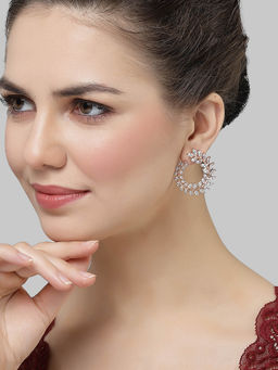 Karatcart - Rose Gold Plated Cubic Zirconia Leaf Branch Design Hoop Earrings for Women