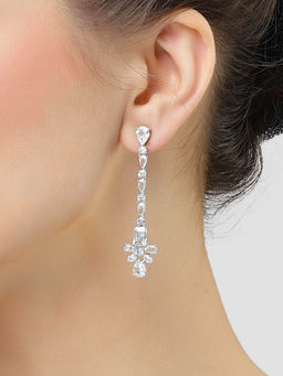 Karatcart - Silver Plated White Drop Cubic Zirconia Earrings for Women