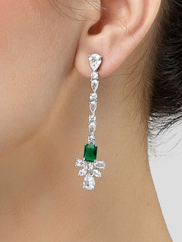 Karatcart - Silver Plated Green Drop Cubic Zirconia Earrings for Women