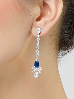 Karatcart - Silver Plated Blue Drop Cubic Zirconia Earrings for Women