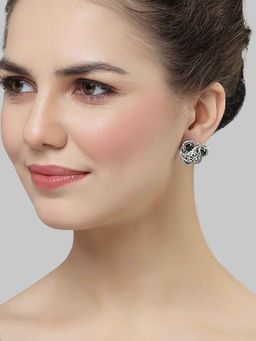 Karatcart - Silver Plated Green Cubic Zirconia Floral Design Stud Earrings for Women