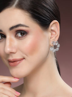 Karatcart - Silver Plated Moon Design Cubic Zirconia Stud Earrings for Women