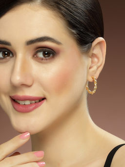 Karatcart - Gold Plated Twisted Design Contemporary Half Hoop Earrings for Women