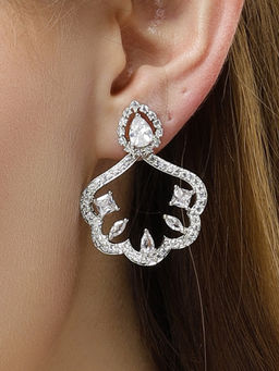 Karatcart - Silver Plated Cubic Zirconia Front and Back Dangler Earrings for Women